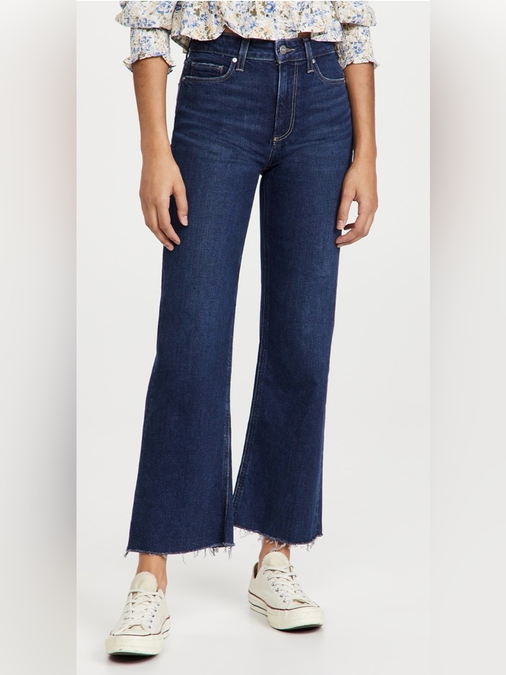 PAIGE NWT Leenah Ankle High Rise Trousers Leg Jeans dark blue size 30 Raw hem
